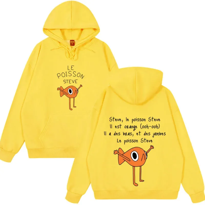 2025 Funny Fish Le Poisson Steve T Shirt Memes Cartoon Print Hoodies Spring Winter Style Fleece Hoodies Funny Couple Streetwears