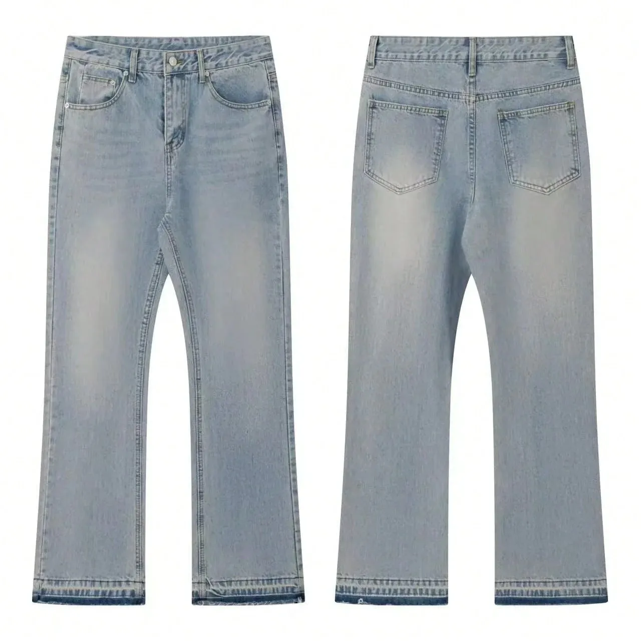 Men Y2K Rhinestone Rivet Decorated Wide Leg Jeans Vintage Washed Distressed Denim Pants Hip Hop Streetwear Baggy Trousers
