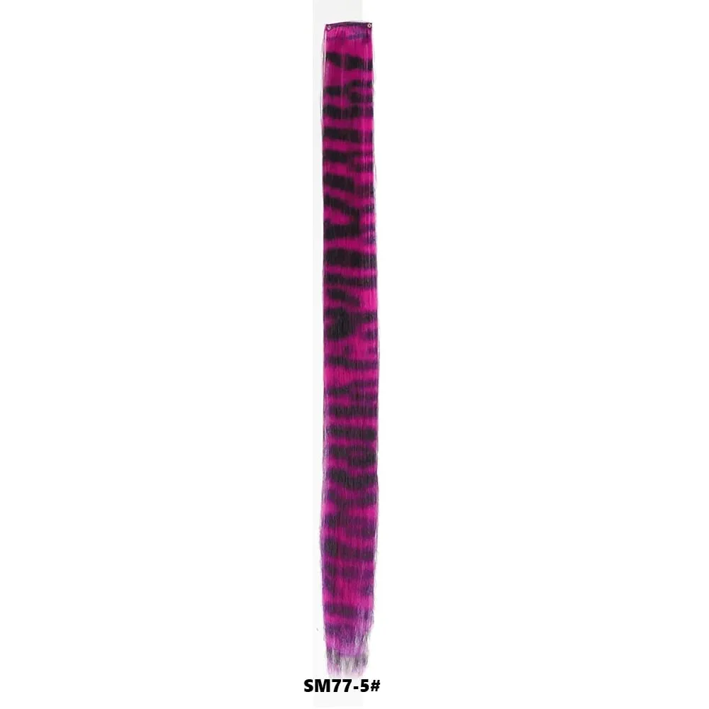 Stripe Printed Hair Colorful Long Straight Hair Pieces Synthetic Clip-in Hair Extensions for Daily Use Party Halloween