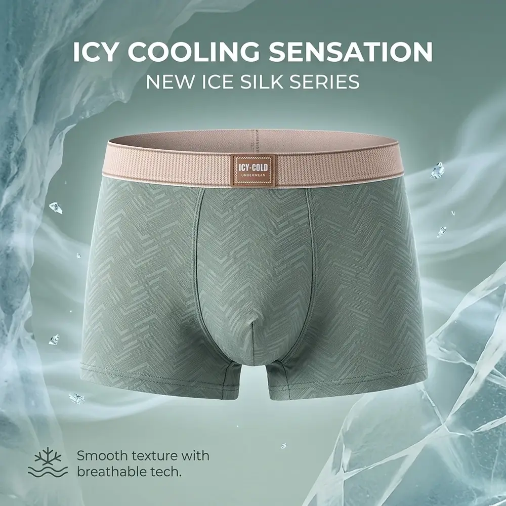 1/3 Uds. Boxers transpirables refrescantes de verano para Hombre, bragas de seda de hielo a rayas con ondas sólidas a la moda para Hombre, ropa interior de alta elasticidad para Hombre
