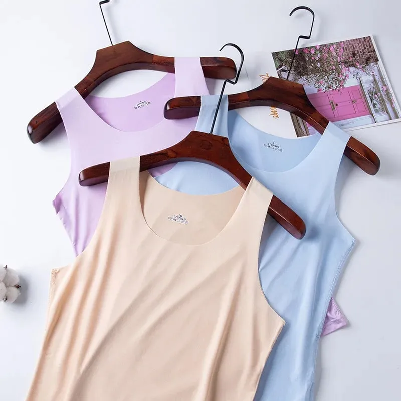 1pcs Ice Silk Tank Tops Seamless Mens Vest Sleeveless Sport Bodysuit Vest Clothing Women Casual Summer Tank Undershirts Cool Gym