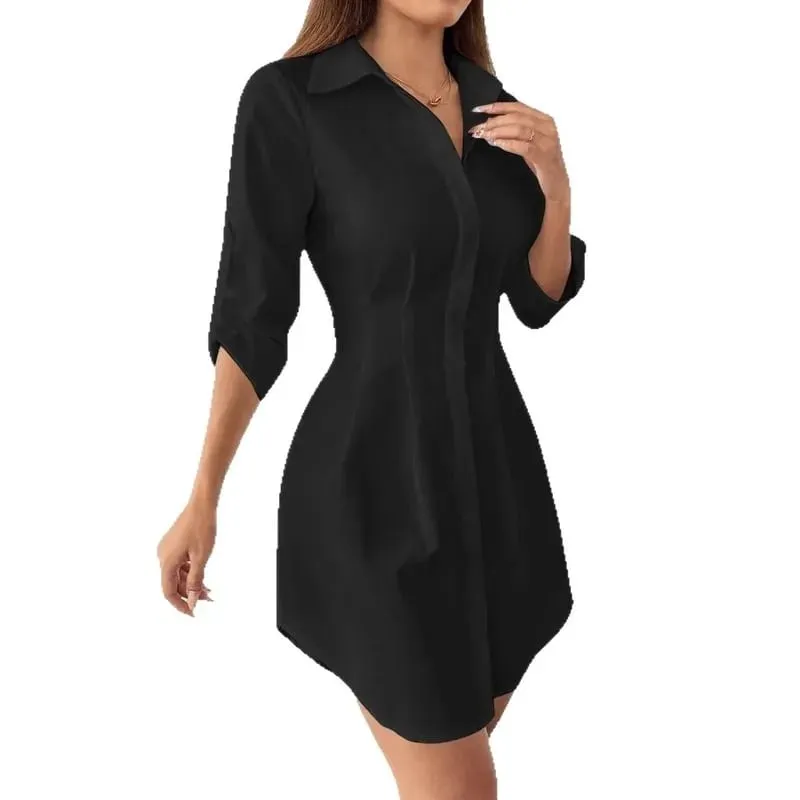 Women Long Sleeve Shirt Dress Fall Winter Open Cardigan Turn Down Collar Button Down Casual Midi Dresses