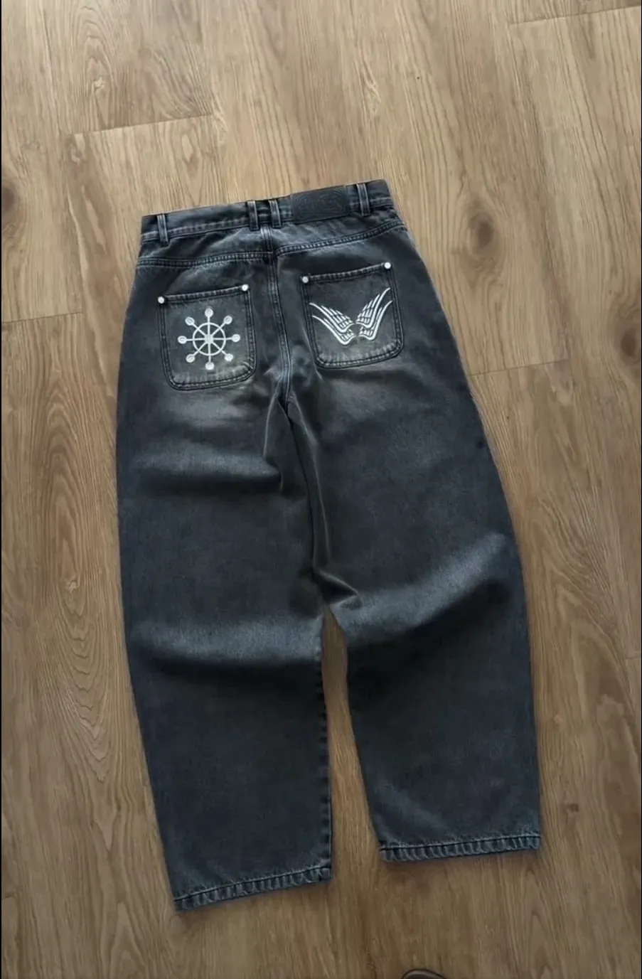 Y2K Gothic Japanese Embroidery Baggy Jeans High Street Retro Straight Wide Leg Denim Pants Harajuku Work Pants Pirate Jeans