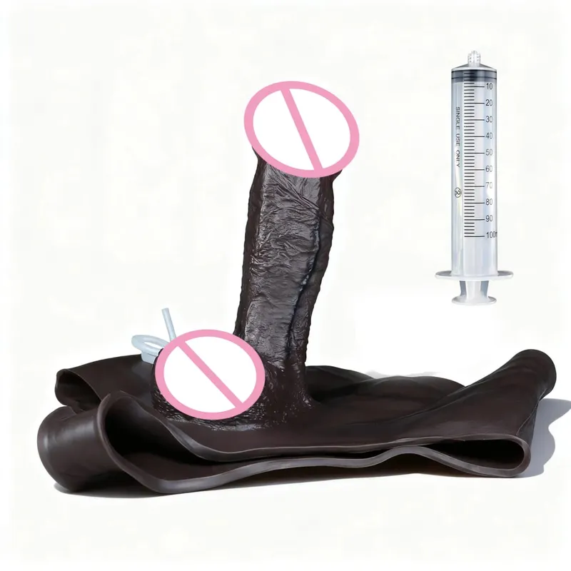 Black Nude Strapon Big Realistic Ejaculation Dildo Silicone Squirting Panties With Simulated Solid Penis Sex Toy For Women