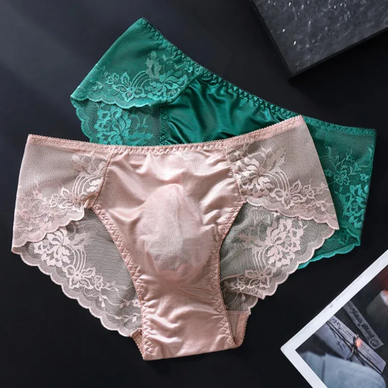 3PCS Men Sexy Lace Triangle Briefs Sexy Low Waist Seamless Panties Male Thin Breathable Comfortable Transparent Underwear