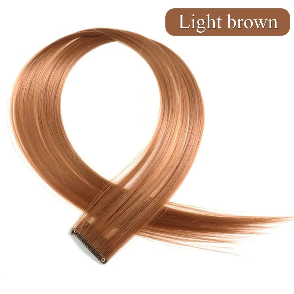 Colored Hair Extensions Synthetic 22Inch Straight Orange Green Clip in Hair Extension Rainbow Accessories Party Highlights Hair