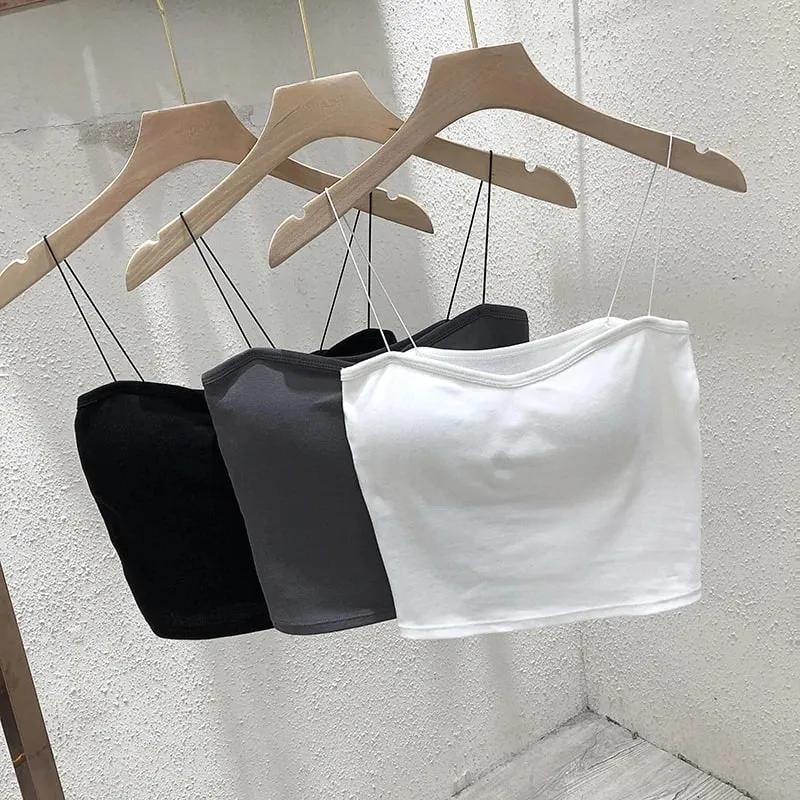2026 Women's Sleeveless Top Tank Underwear Fitted Camisole Sexy Short Top With Thin Straps Plain White Tank Top Korean Style — image 9