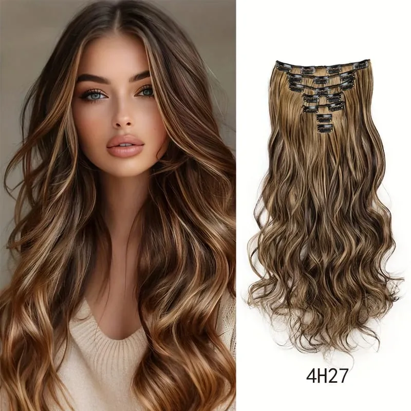 18Inch Synthetic Extension 16 Clips Blonde Hair Natural Long Wavy 7Pcs/Set Heat Resistant Fiber Hairpiece Black Brown Hairstyle