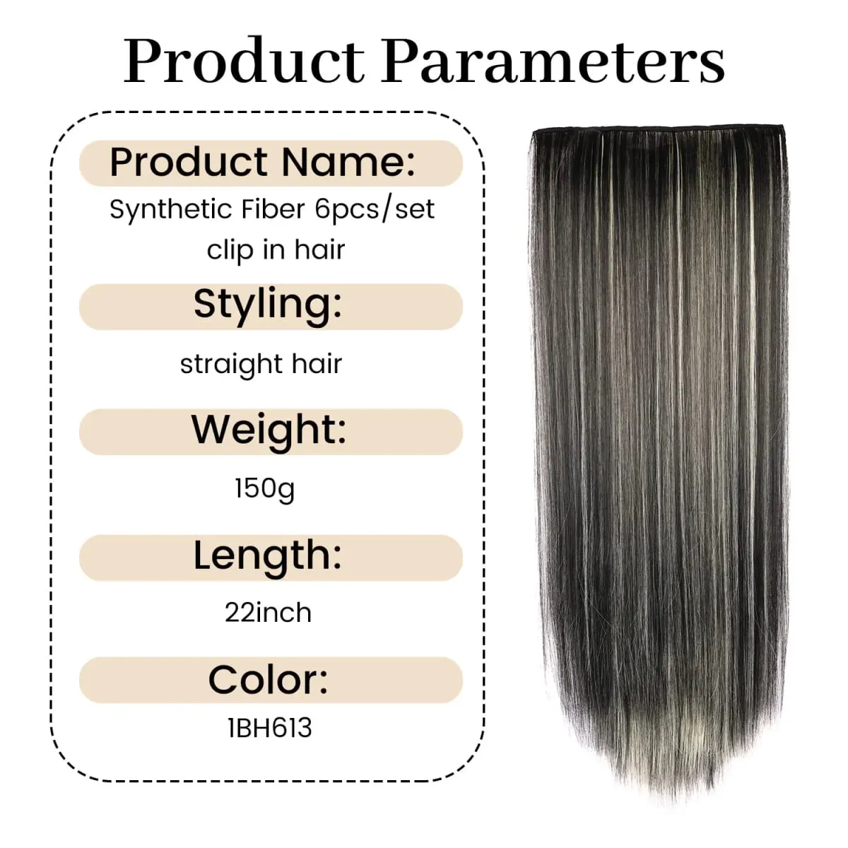 Synthetic Clip in Hair Extensions Clip in 6pcs set Straight Hair 22inch Thick Hairpieces for Women Girls Daily Party