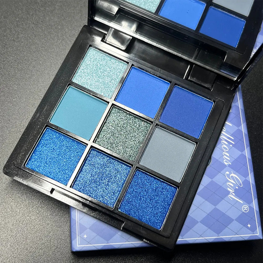 Luxurious Blue 9 Color Eyeshadow Palette - Velvet Matte and Shimmer Effect Durable Waterproof Long-Lasting Smoky Eye Makeup