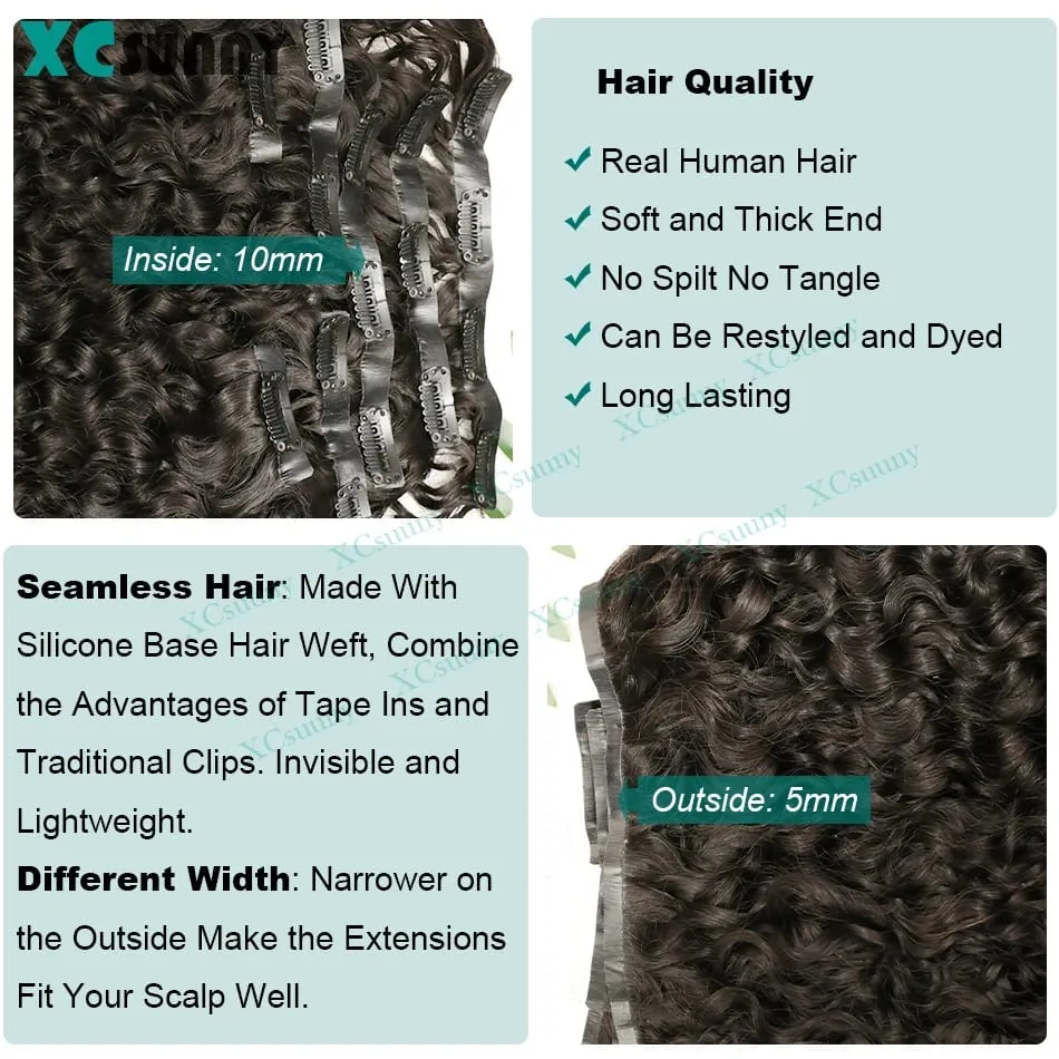 Curly Clip In Hair Extensions PU Weft Real Human Hair Clip Ins Full Head for Black Women Seamless Blends Well With Natural Hair