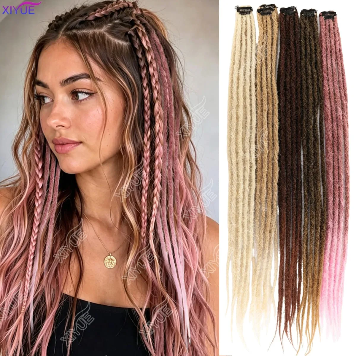 24 Inch Synthetic BB Clip Dreadlock Hair Extensions Dreadlock Extensions Hip-hop Ombre Hair Extensions African Tribe Style XY