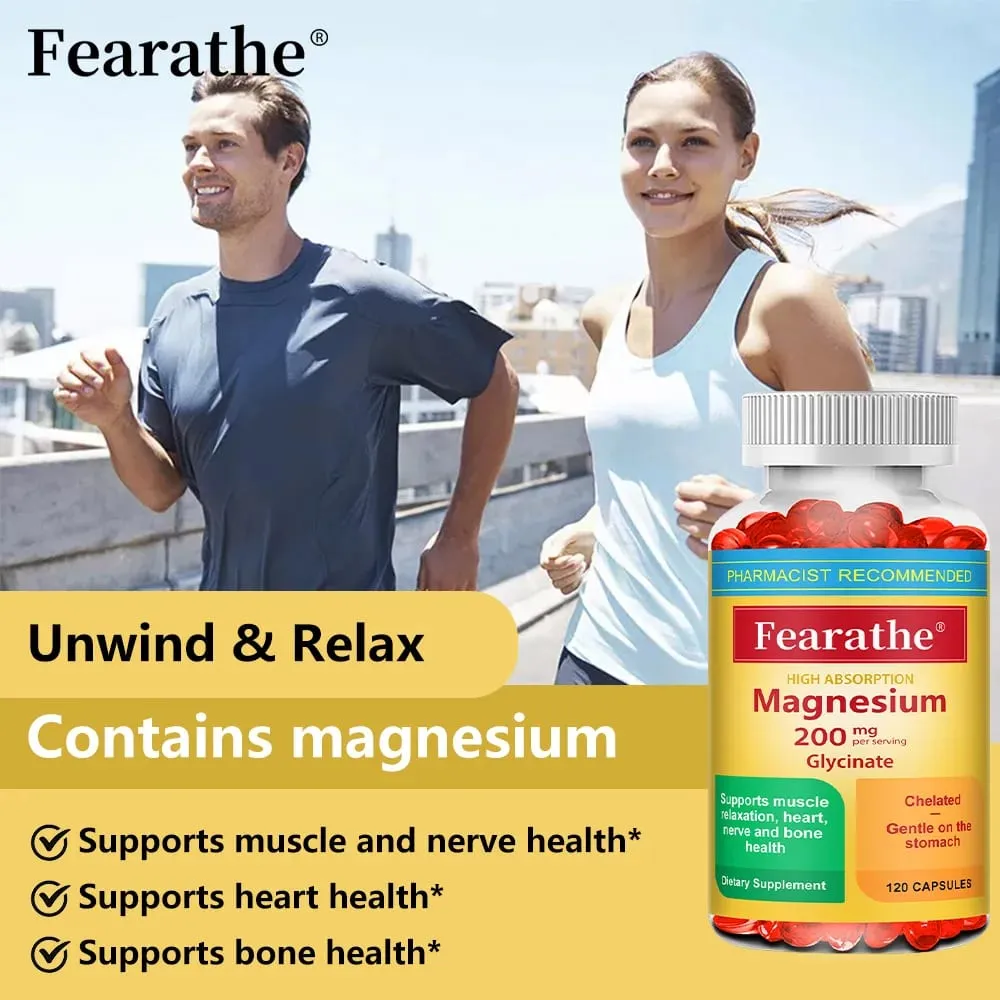 Magnesium Glycinate Capsules 200mg Mineral Supplement for Relaxation Sleep Muscle Bone Cardiovascular & Immune Health