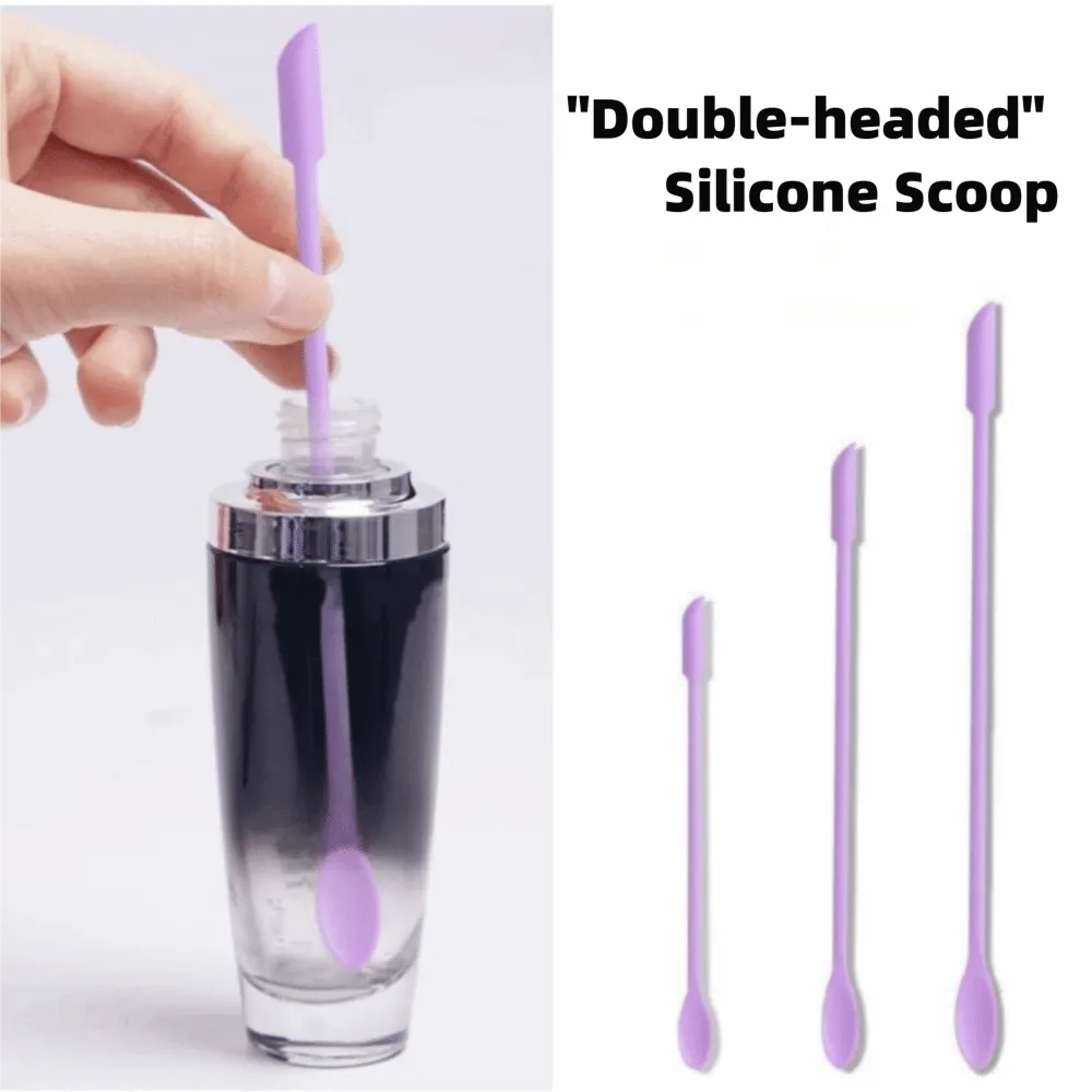 3pcs Portable Mini Silicone Scraper Double-head Soft Cosmetic Digging Spoon Lengthened Jam Scraping Spoons Makeup Brushes Set