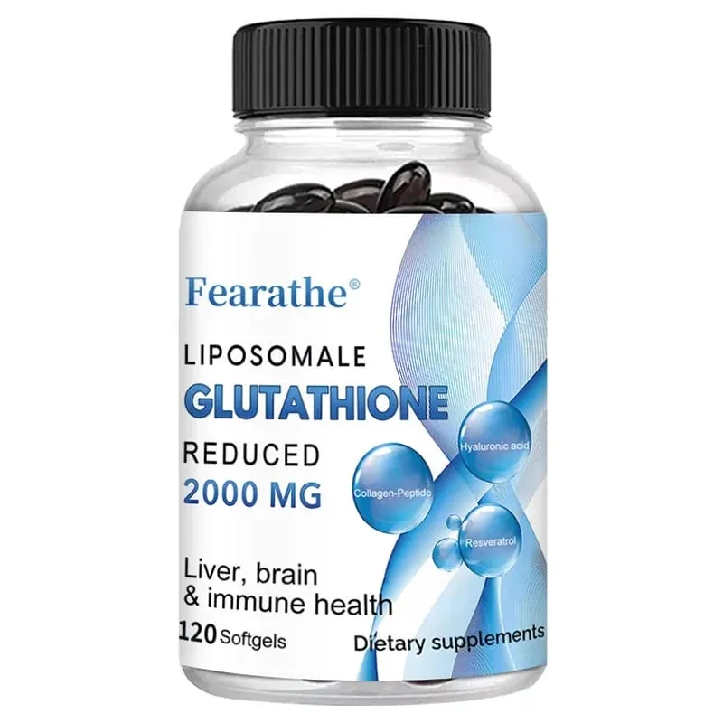 Cápsulas gelatinosas de glutationa lipossomal com ácido hialurônico, resveratrol, antioxidantes, desintoxicação, saúde do cérebro e suplemento do sistema imunológico
