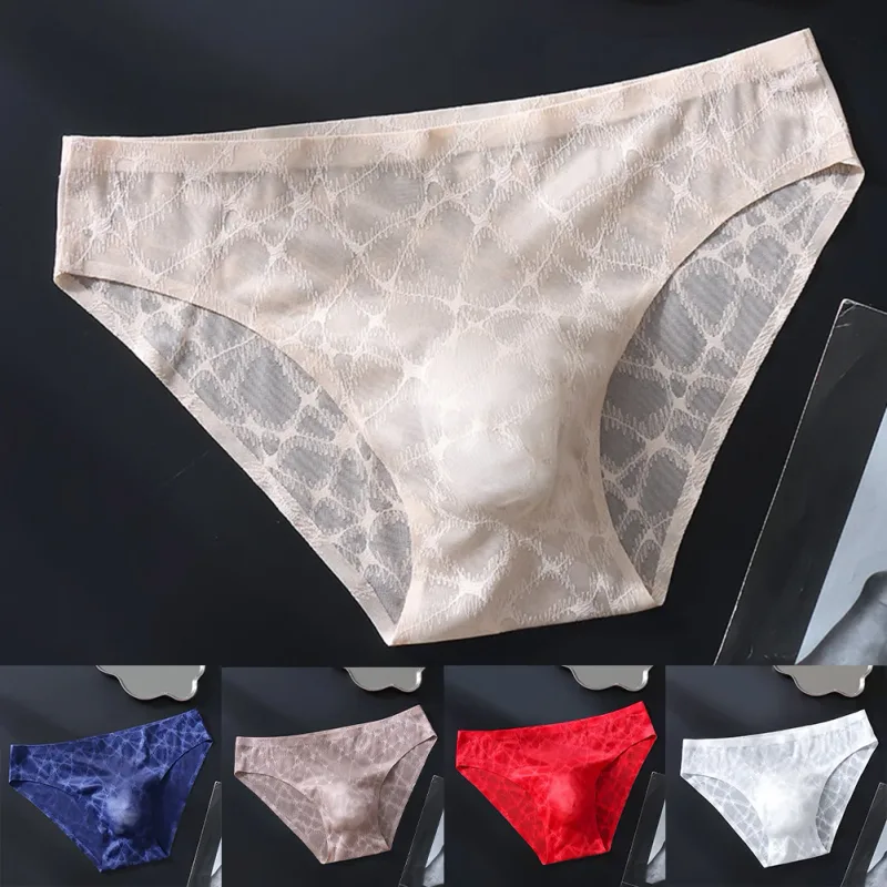 Letter Lace Transparent Men's Underwear Thin Mesh Hollow Out Sexy Male Briefs Medium Low Waist Sexy Triangle Shorts