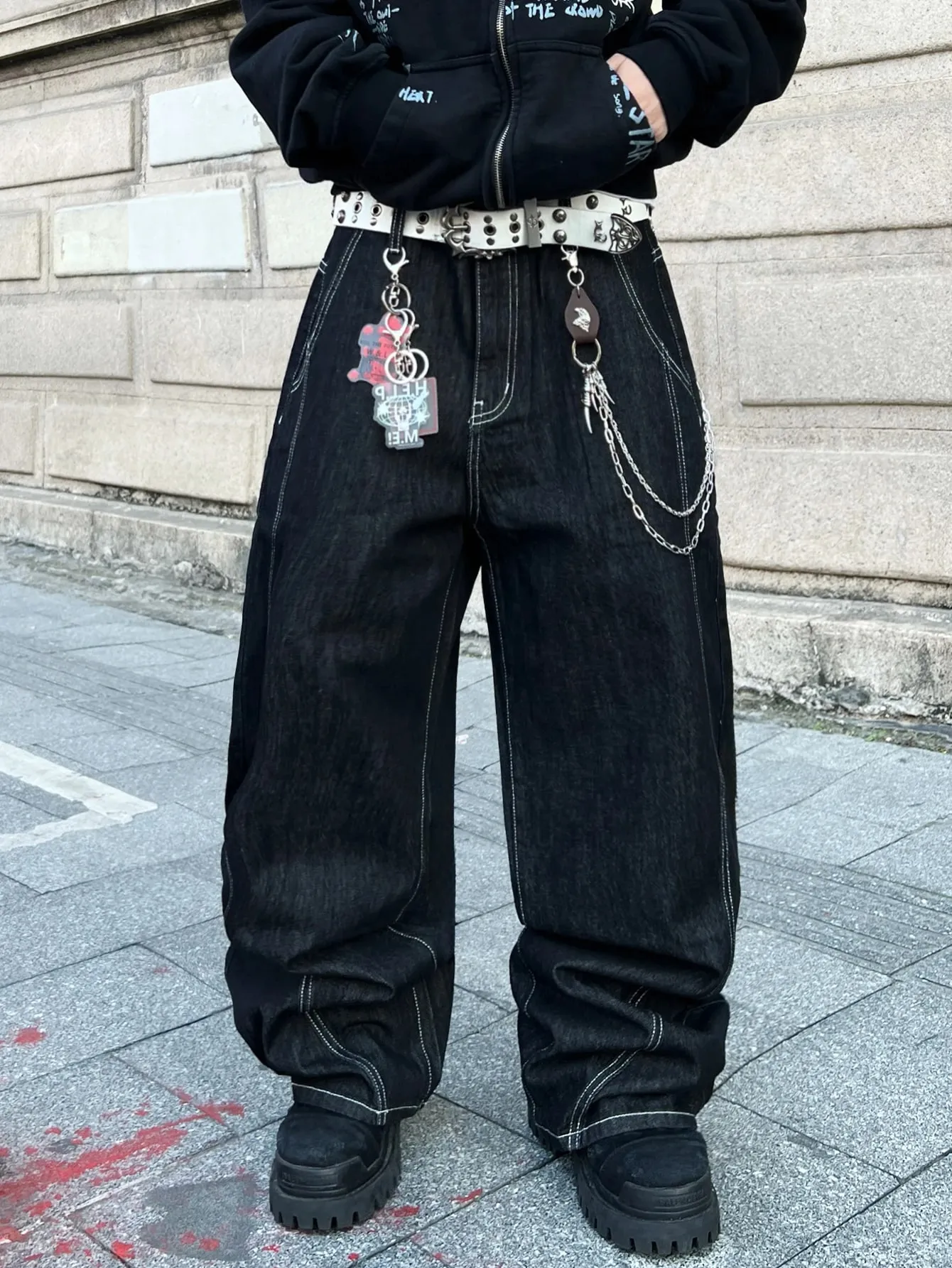 Men's Jeans Vintage Black Baggy Wide Pants Trendy Y2K Streetwear Men's Denim Pants Men's Casual Trousers With Letter And Star