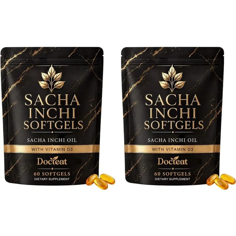 كبسولات هلامية من زيت Docteat Sacha Inchi مع فيتامين D3 المشتق من الأشن لدعم العظام والمناعة وامتصاص الكبسولات الطرية 60 كبسولة هلامية