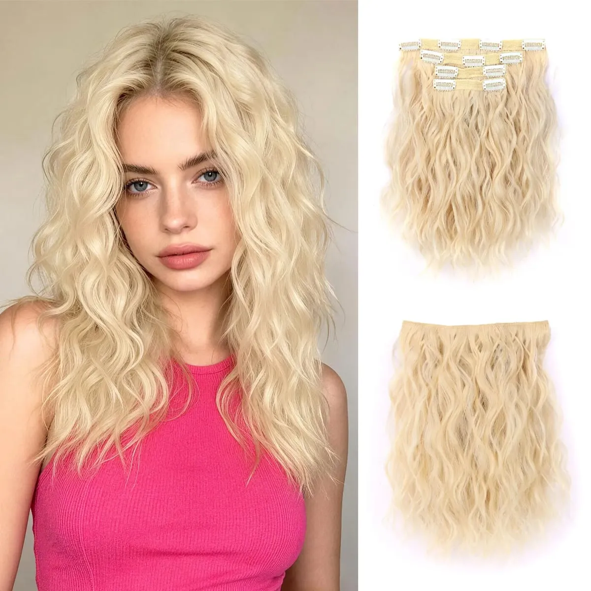 Synthetic clip in hair extensions 12inch water wave clip in hairpieces for women ladies daily party holiday
