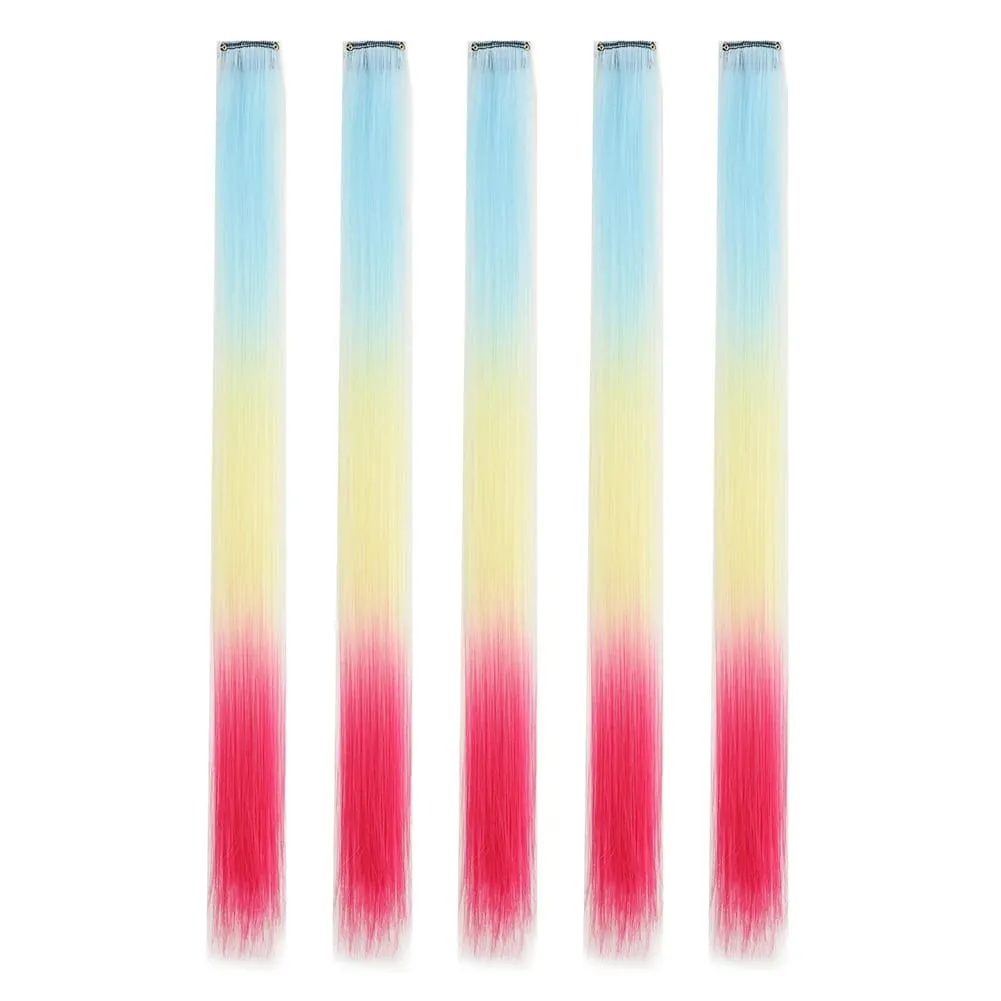 Extensions de cheveux synthétiques à clips, postiches colorées à reflets de fête pour filles, cheveux lisses multicolores de 18 pouces, 5 pièces/ensemble