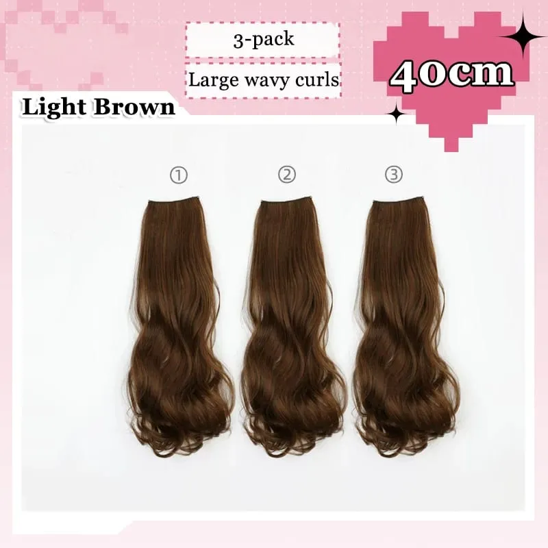3Pcs/Set 6Clips Hair Extension Black Long Large Wavy Curls Natural Hair Hairpiece Heat Resistant Fiber For Women Hairstyle
