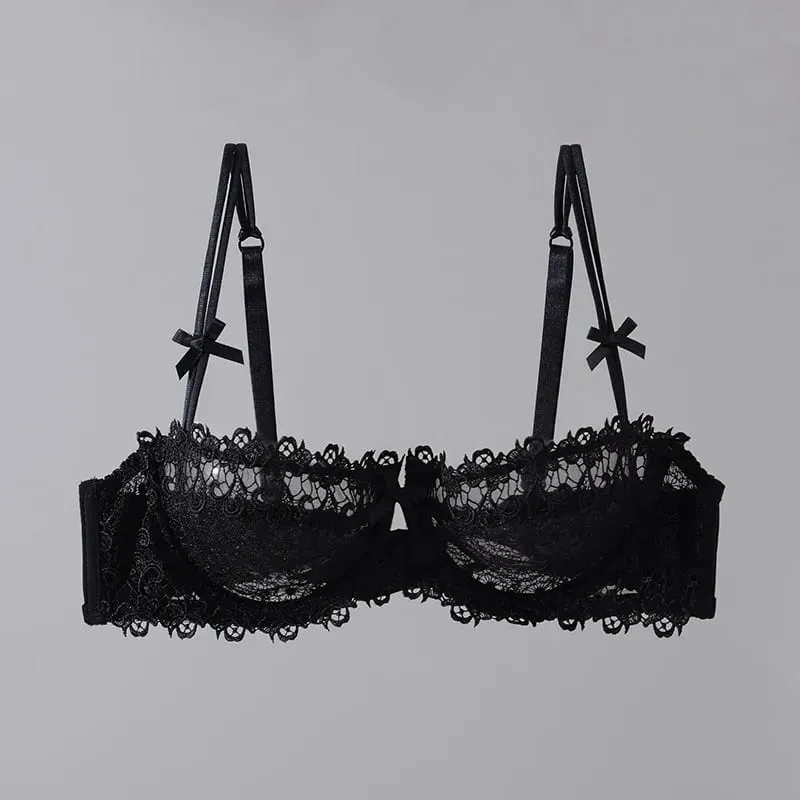 New Arrival Sweet Spicy Lace Lingerie Set Ultra Thin Half Cup Push Up Bra Soft Underwire Anti Sag Comfortable Women Wear
