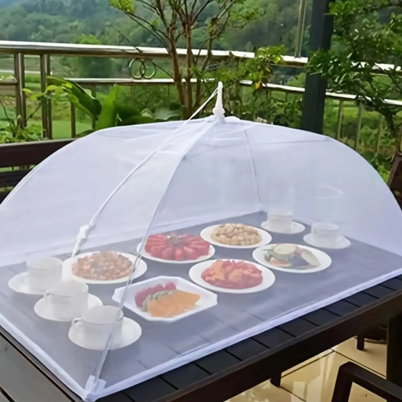 Large pop-up white mesh food cover tent - foldable and washable suitable for outdoor picnics barbecues and parties