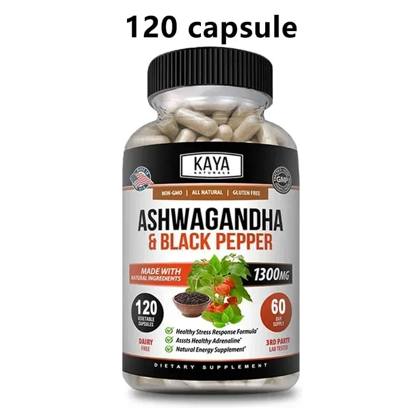 Organic Ashwagandha 1300mg 120 Count Capsules for Stress Relief Anti-Anxiety Mood Support Brain Health