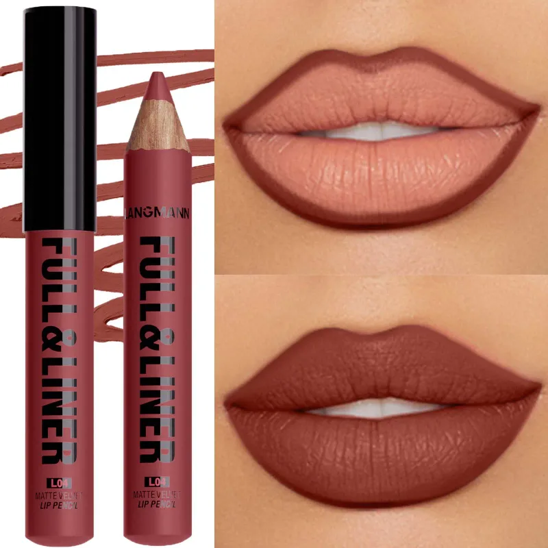 Vandtæt mat lipliner blyant Brun konturfarvet læbestift pen Langtidsholdbar 12 farve træ læbe liner blyant fuldlæbe makeup — image 14