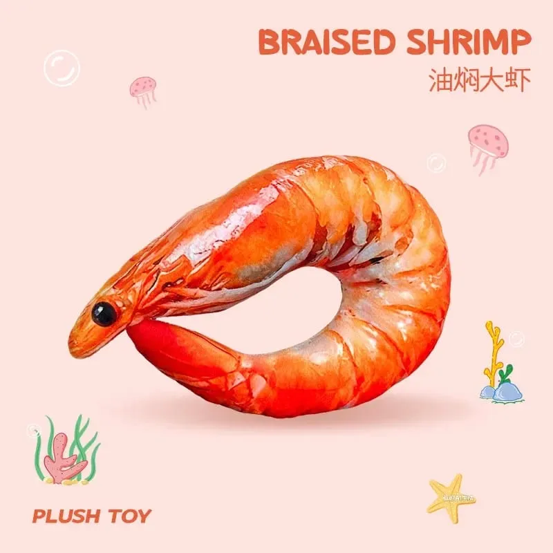 Funny Shrimp Neck Pillow Soft Plush U-shaped Travel Pillow 3D Simulation Neck Cushion for Car Airplane Office Nap