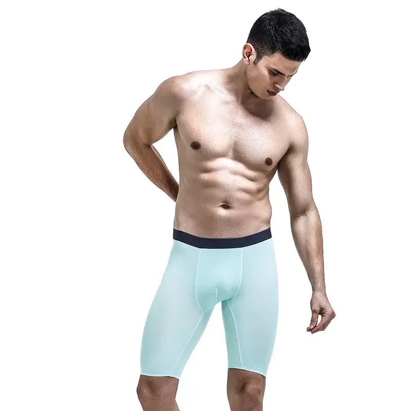 ชุดชั้นในบุรุษนักมวยกางเกงขาสั้น Homme Slim บางผ้าไหมน้ำแข็งกางเกง Man Breathable กระเป๋ากลางขายาวกางเกง Cueca Calzoncillos — image 4