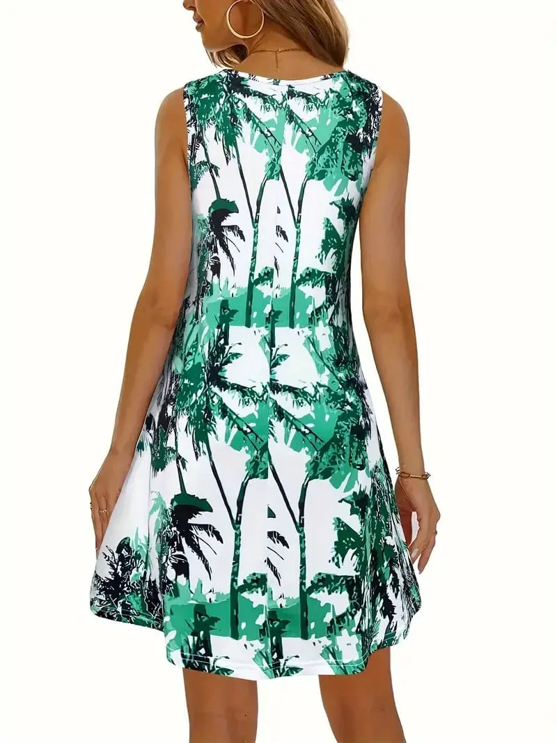 Women's Spring/Summer Elegant Tropical Print Sleeveless Casual Dress