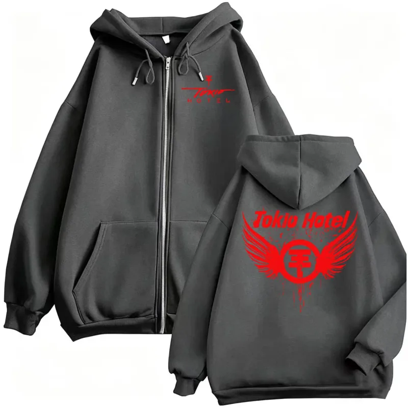 Tokio Hotel Band Music Arena Tour Zipper Hoodies Men's Hip Hop High Street Sweatshirts Jacket Coats Fashion Casual Zip Up Hoodie
