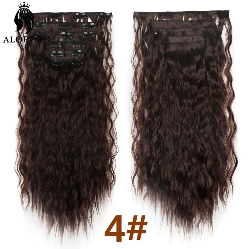 Alororo Synthetic Long Kinky Curly Clip In Hair Extension Full Head Afro Fake Hair Pieces Clip-on Blacke Brown Hair For Women
