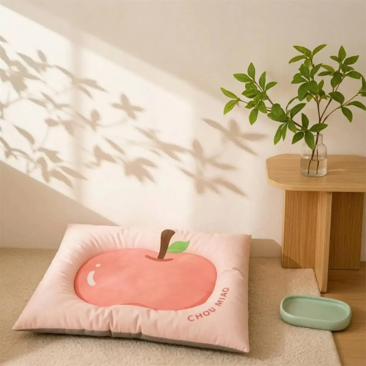 Plush Fabric Pet Mat with Fruit Print for Cat Dog Cozy Sleeping Pad Raised Border Cushion Easy Clean Pet Furniture Accessory