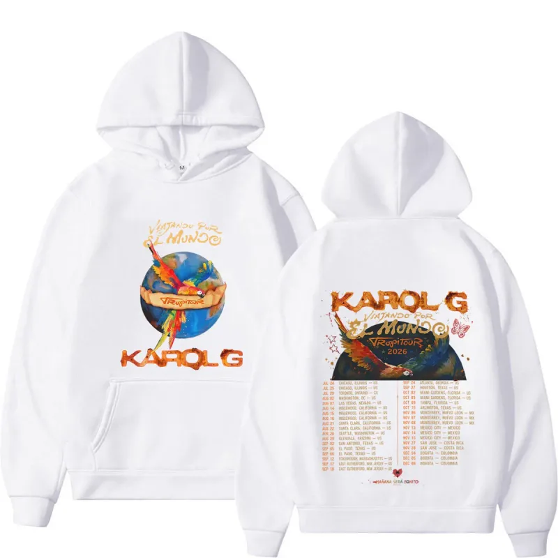 Karol G Viajando Por El Mundo Tropitour 2026 Graphics Hoodie Men Women Loose Casual Pullover Long Sleeves Fashion Sweatshirts