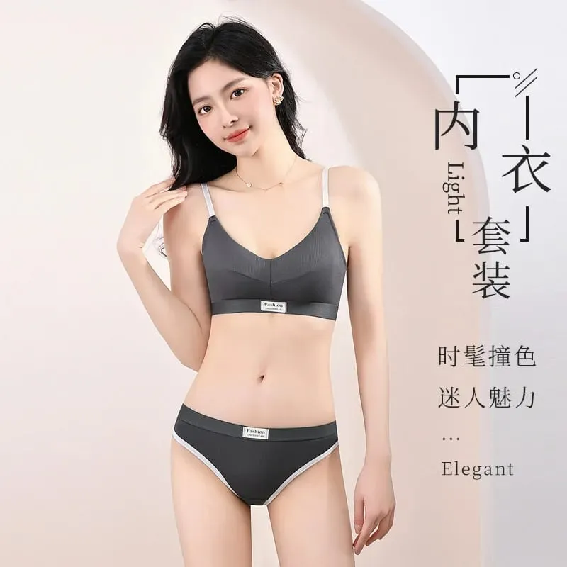 Women's Contrast Color Bra and Panty Set Deep V Strap Back Lingerie 2026