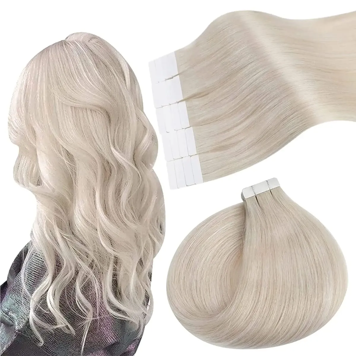Ugeat Remy Tape in Human Hair Extensions 100% Real Natural Human Hair Tape 12-24inch 20Pcs 50g Per Pack for Party or Wedding