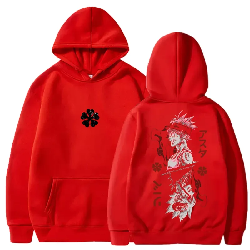 Black Clover Asta Printed Hoodies Manga Fashion Hooded Tops Men Women Clothing Long Sleeves Casual Fleece Loose Soft Streetwear