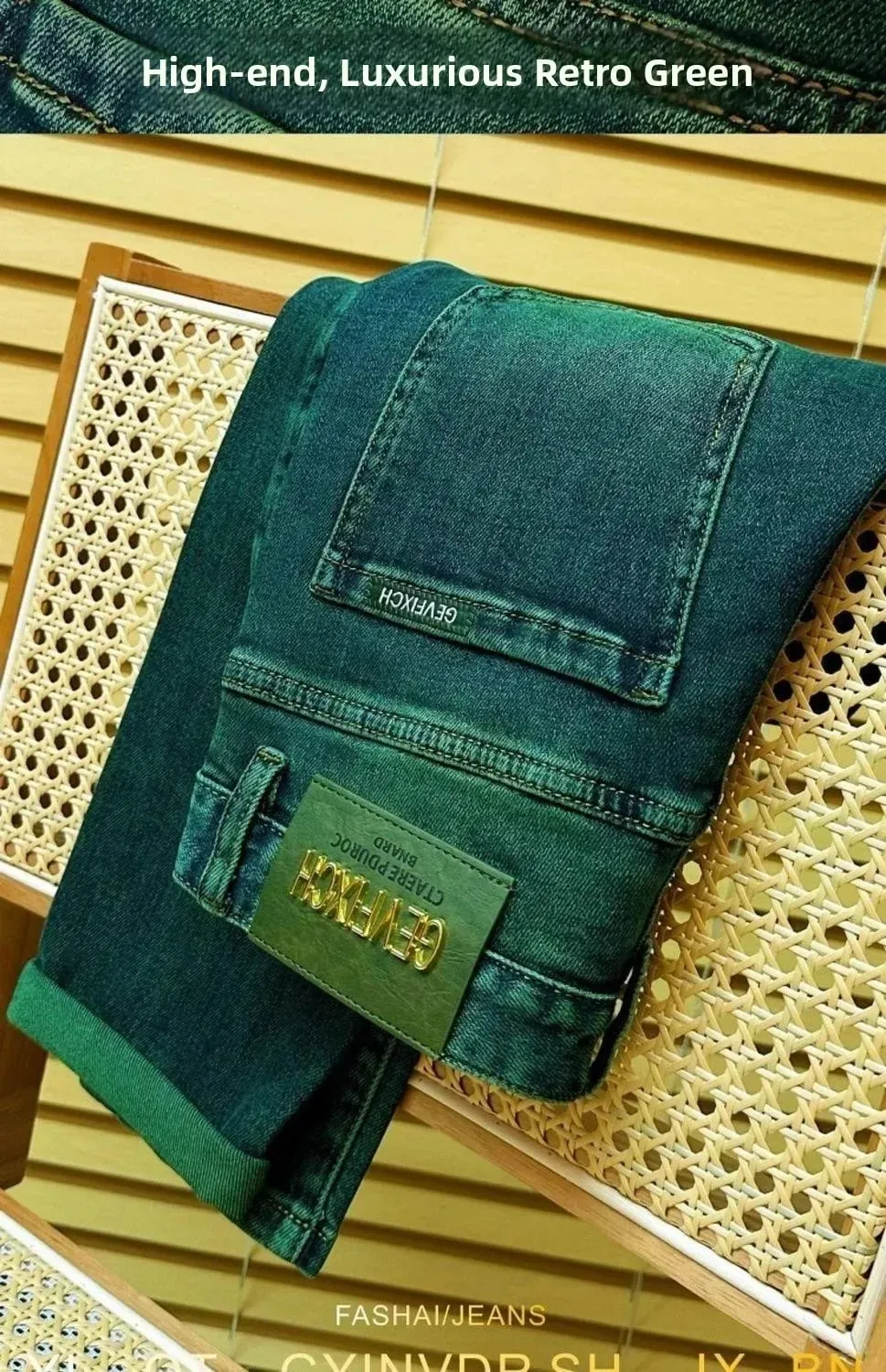 High Quality Emerald Green Slim Fit Men's Jeans Retro Fashion Washed out Casual Straight Leg Youthful Style Chinese Production