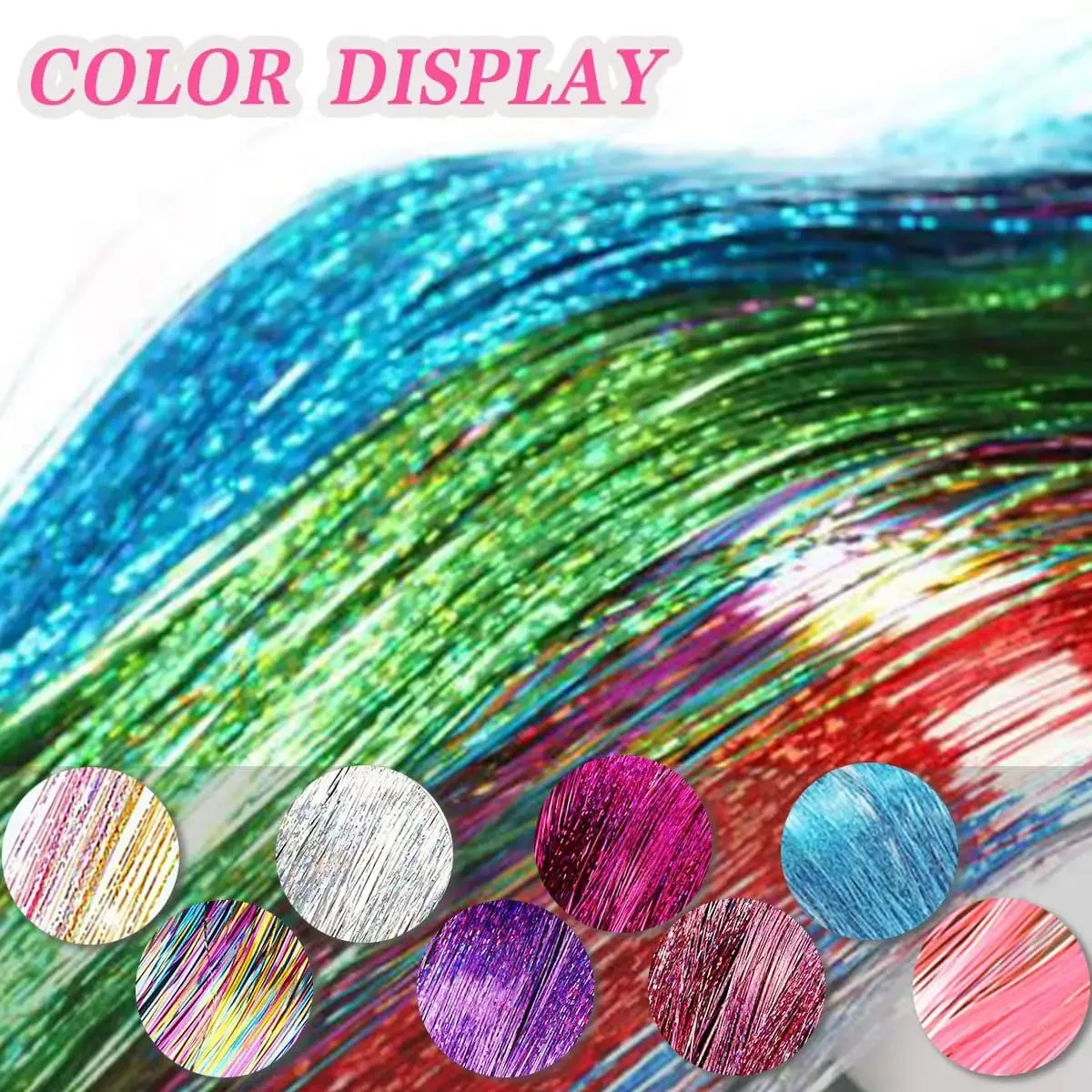 Synthetic Hair Clips in Glitter Tinsel Hair Extensions 20 Inch 6 PCS/Set Heat Resistant Sparkle Clip in Hair for Girls Women