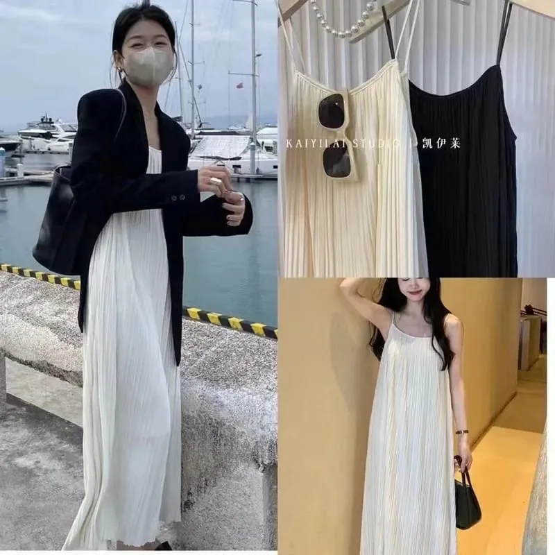 Sweet Summer Plus Size Dress Women Loose Ruffled Sleeveless Long Dress Lazy Style Solid Color High End