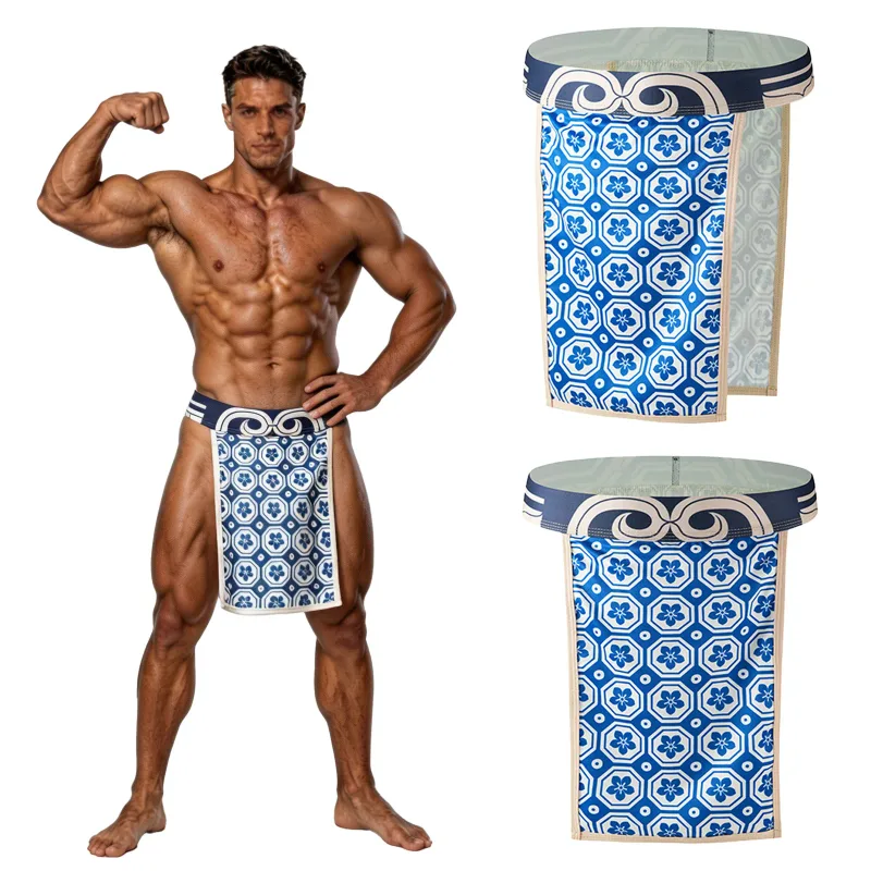Male Mens Japanese Sumo Loincloth Briefs Traditional Printed Pattern Fundoshi Style Underwear Panties for Performance Nightclub