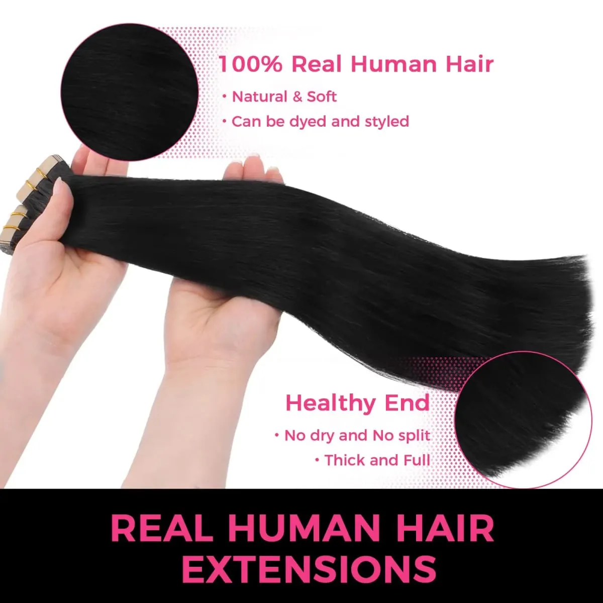 Tape in Hair Extensions Straight Tape in Hair Remy Tape in Hair Extensions Human Hair Color 1 Jet Black 18 inch 20pcs 50g