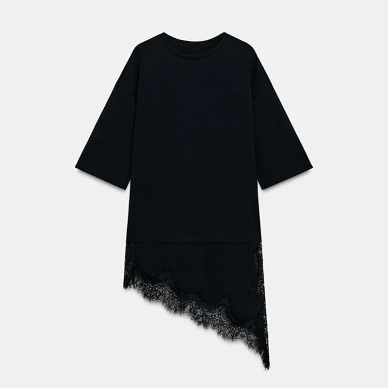 Elegant Lace Patchwork Short Dress Women See Through High Collar Flare Sleeve Party Dresses 2025 Autumn Lady Evening Robes