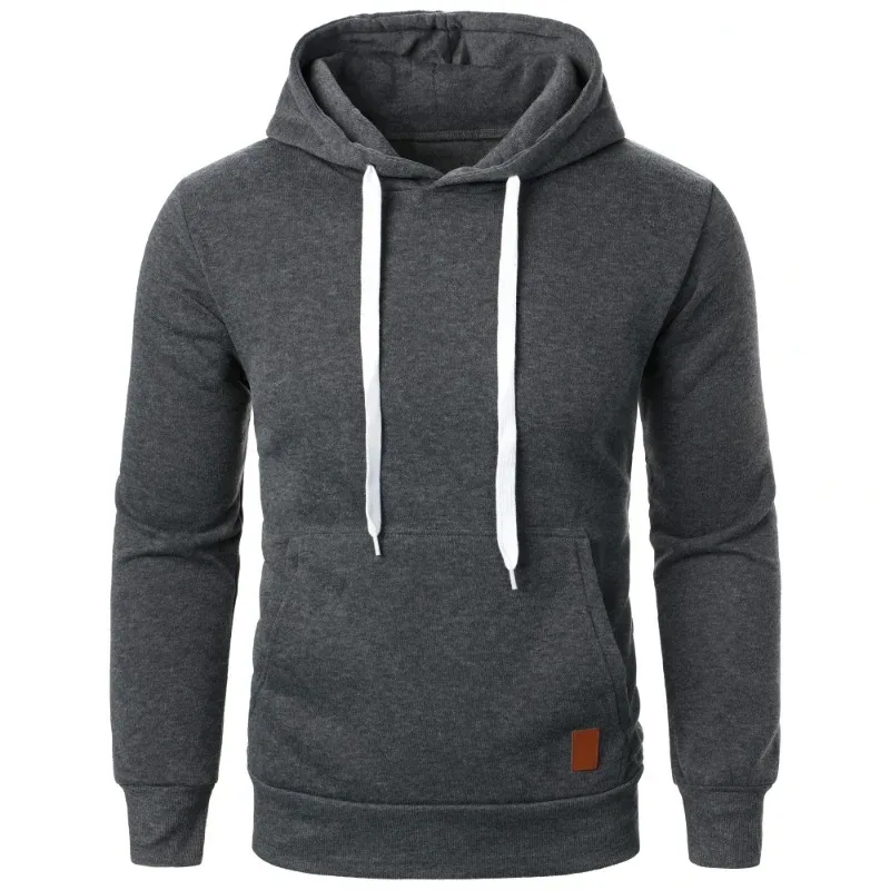 Sudaderas con capucha informales con cuello y cordón para hombre, camisas de manga larga, ropa de calle para exteriores, jersey ligero de Color sólido