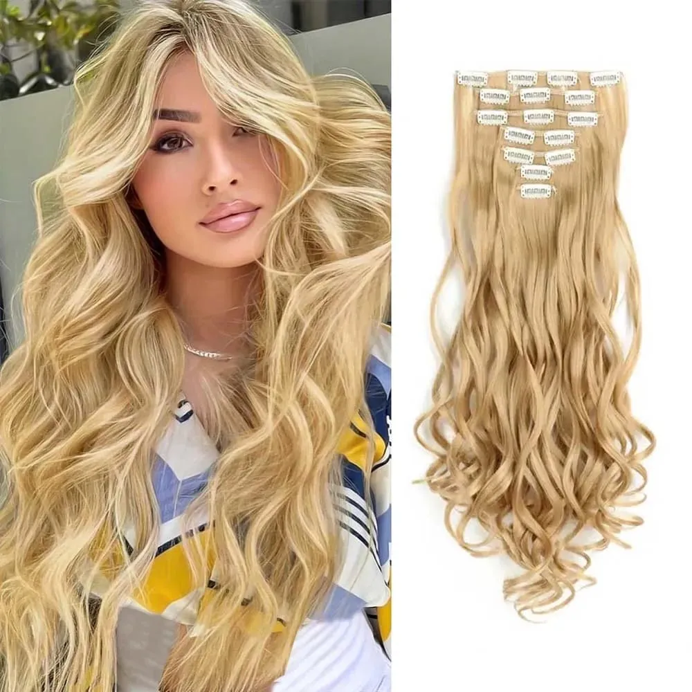 7pcs/set 22inch Elegant Wavy Clip-In Hair for Instant Volume & Everyday Glamour Suitable For All Women Synthetic Extension