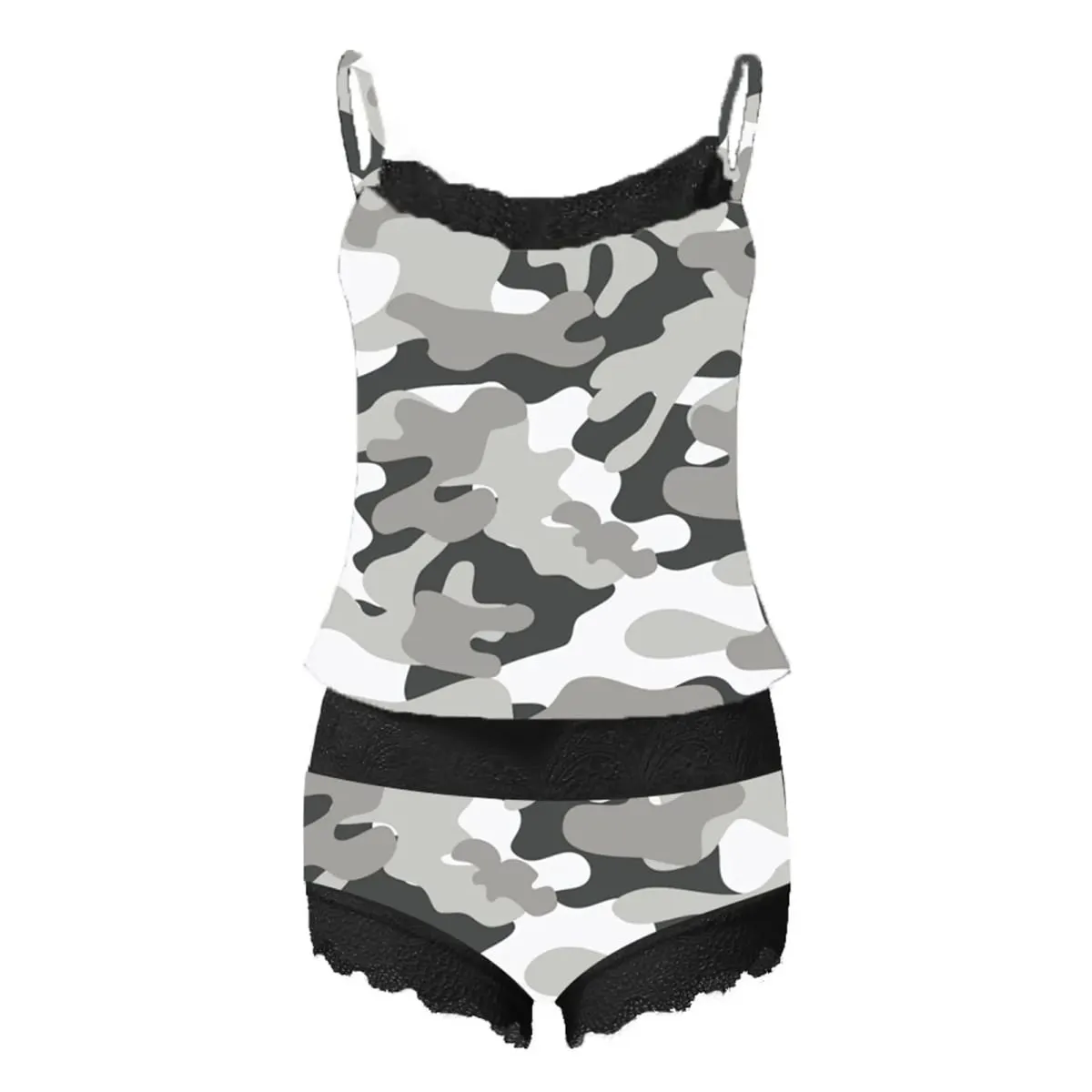 Women Sexy Casual Lingerie Set Fashion Comfort Camouflage Lace Edge Pajama 2-Piece Set Women Night Wear Lingeries Sexy Hot