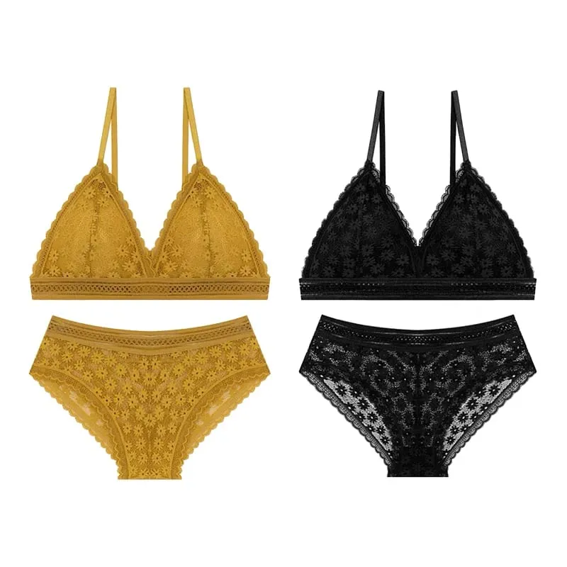 2PCS Sexy Lace Bra and Panty Set Push Up Seamless Bras Mid Waist Briefs Underwear Sets Sexy Underwear for Women