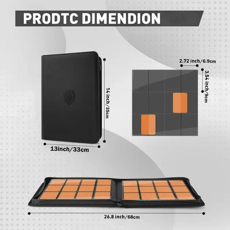 Trading Card Binder 12 Pocket Zipper Binder Card Album Holds 480 Cards Premium Leather Card Folder for TCG/Game/Sports Cards
